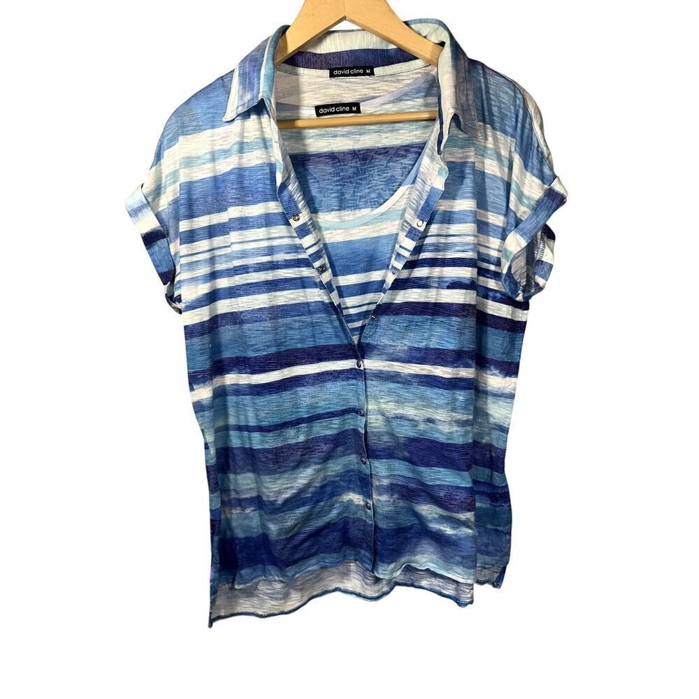 DAVID CLINE Women's Crushed Two Piece Tank Top/Short Sleeve Top Blue Size Medium